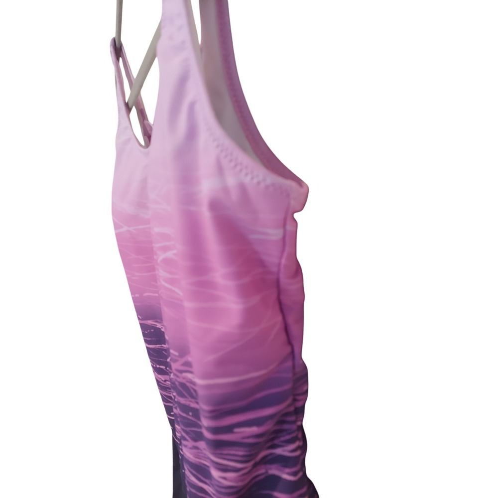 Womens Purple Pink Ombre Crisscross Back One Piece Swimsuit Size XL Athletic - Picture 4 of 4